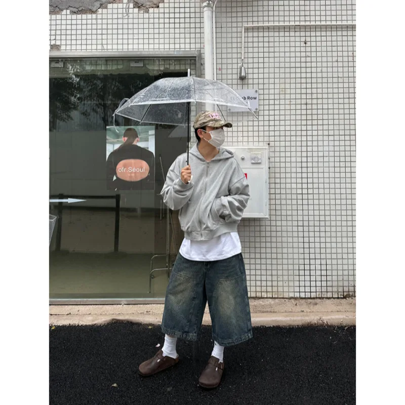 Celana Pendek Vintage Gaya Amerika High-End untuk Pria, Celana Pendek Retro Model Logging dengan Kaki Lebar, Celana Tujuh Perempat untuk Pasangan