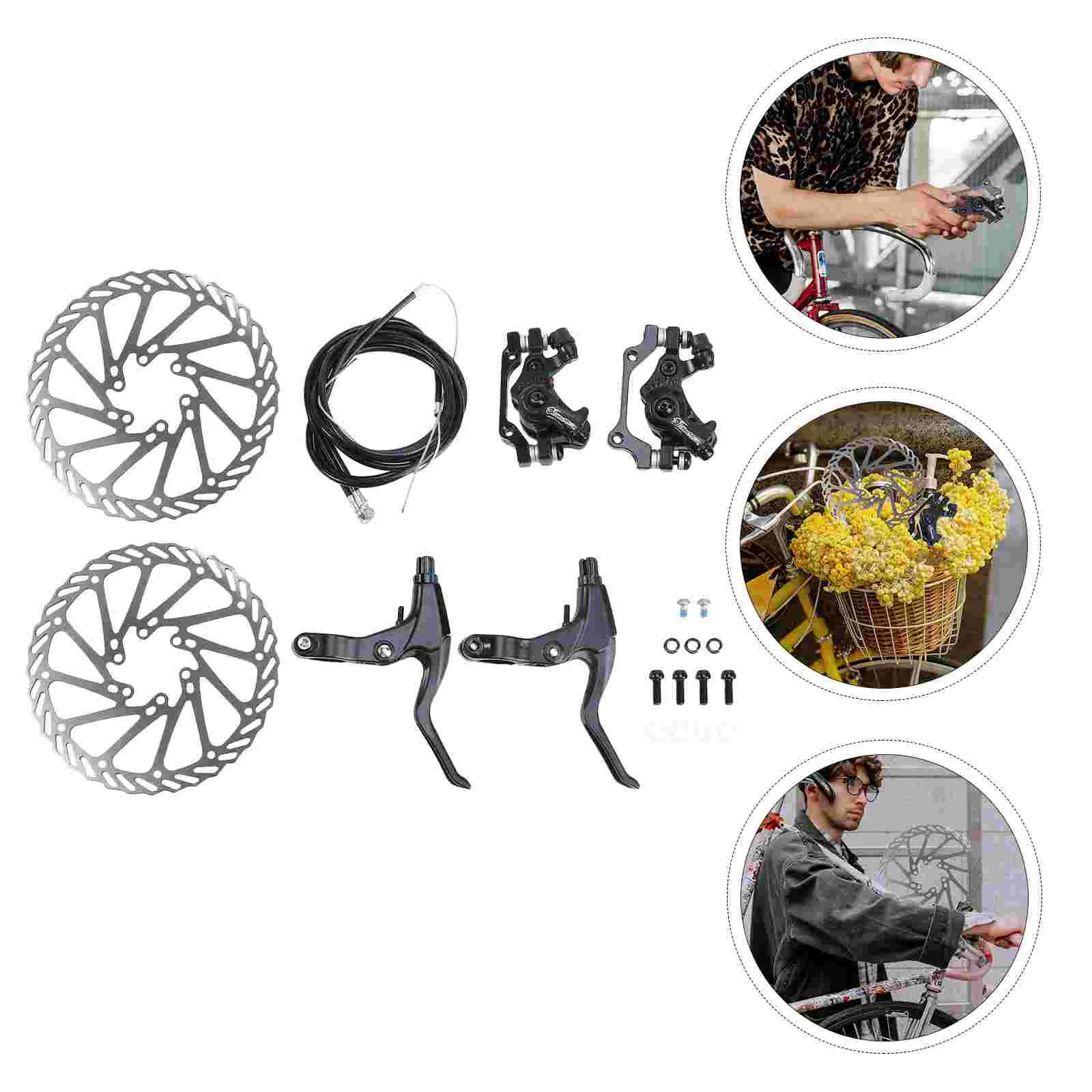 

Adjustable Bike Disc Brake Rear Disc Rotor Brake Crank and Brake Cable Kit with 2 Brakes for Mountain DIY Repairing