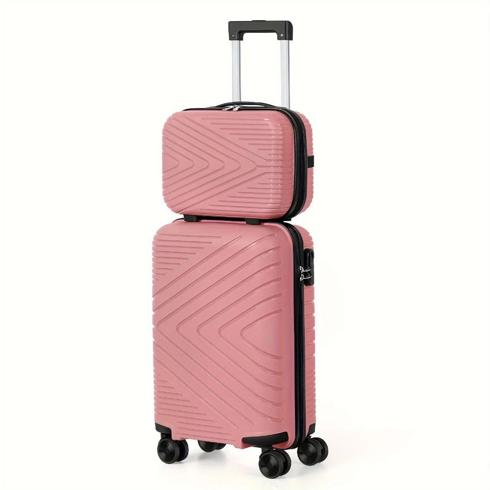 2pcs Lightweight Carry-On Luggage With Cosmetic Bag Set, ABS Material Suitcase With Aluminum Alloy Handle