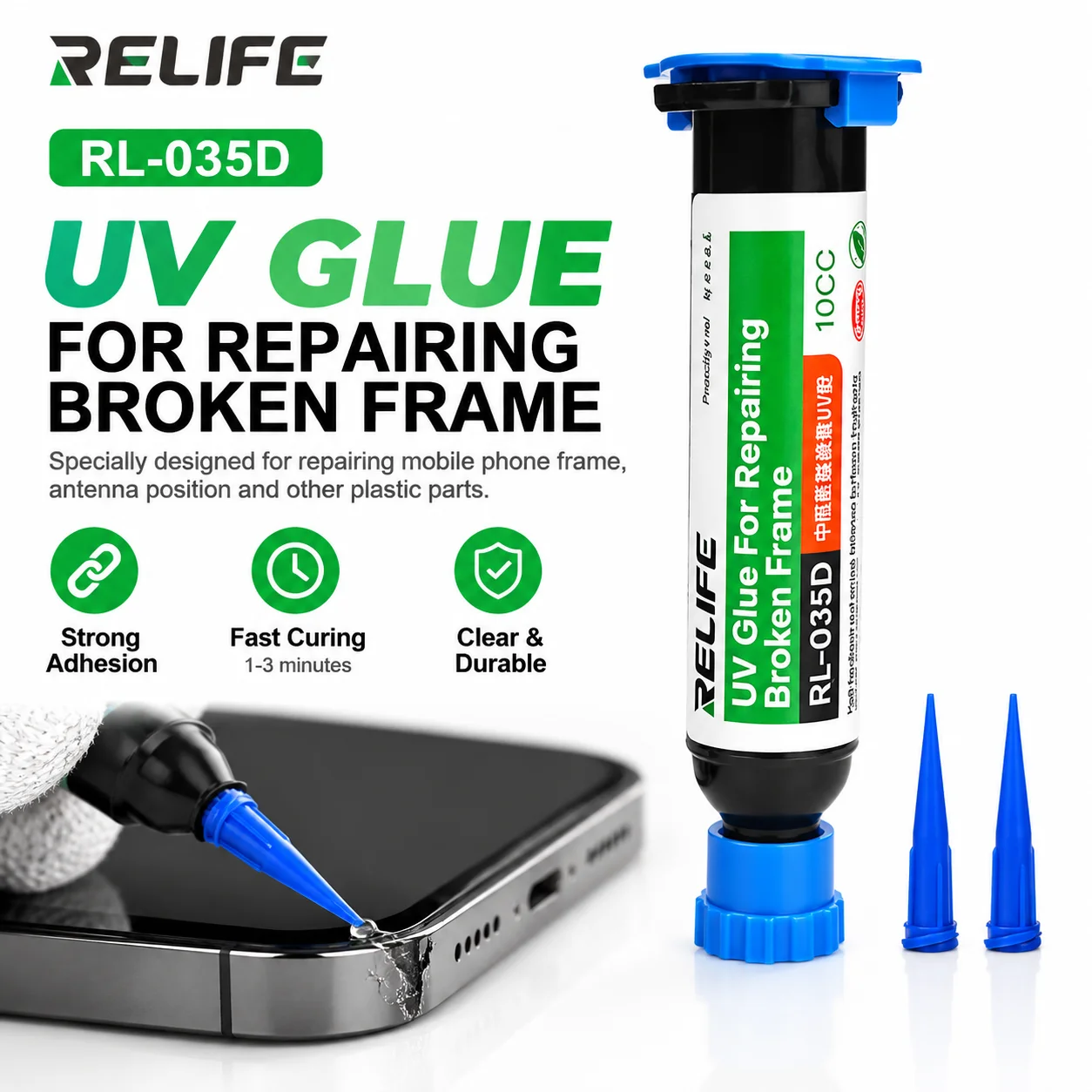 RELIFE RL-035D Broken Frame Repair UV Glue Fast Curing Non-Whitening Adhesive For Mobile Phone LCD Frame Repair