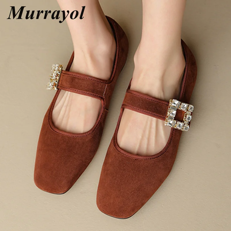 

Retro Rhinestone Buckle Strap Mary Jane Shoes Women Square Toe Suede Flat Shoes Spring Solid Color Daily Casual Single Shoes