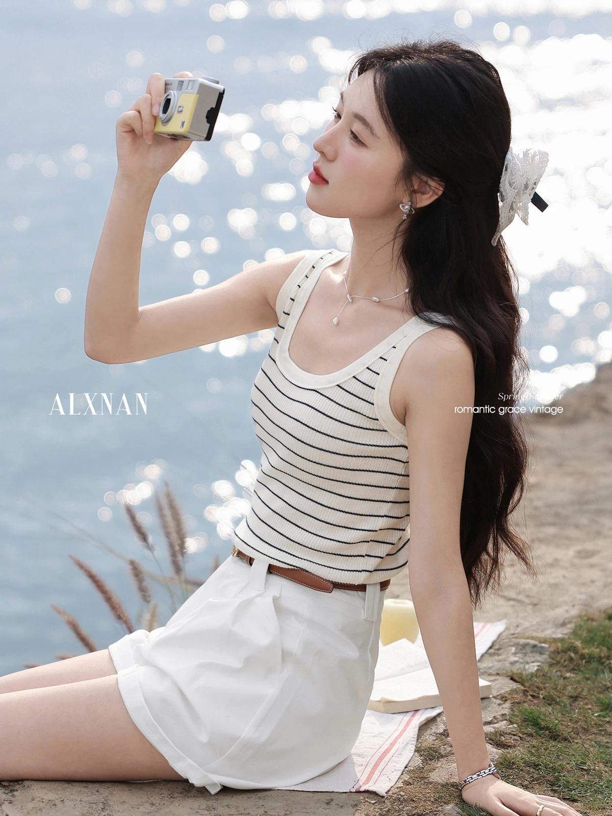 ALXNAN Women's White Short Pants Casual Elegant High-waist Cotton Shorts Holiday Beach 2025 Trend Summer Ladies Clothing L55226