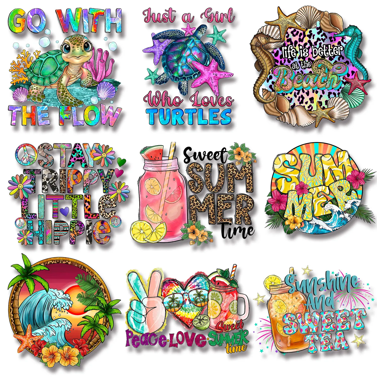 The Beach Is Calling Summer Vibes Peace Love Sweet Iron on Picture on Clothes Bright Colors DIY Decoration