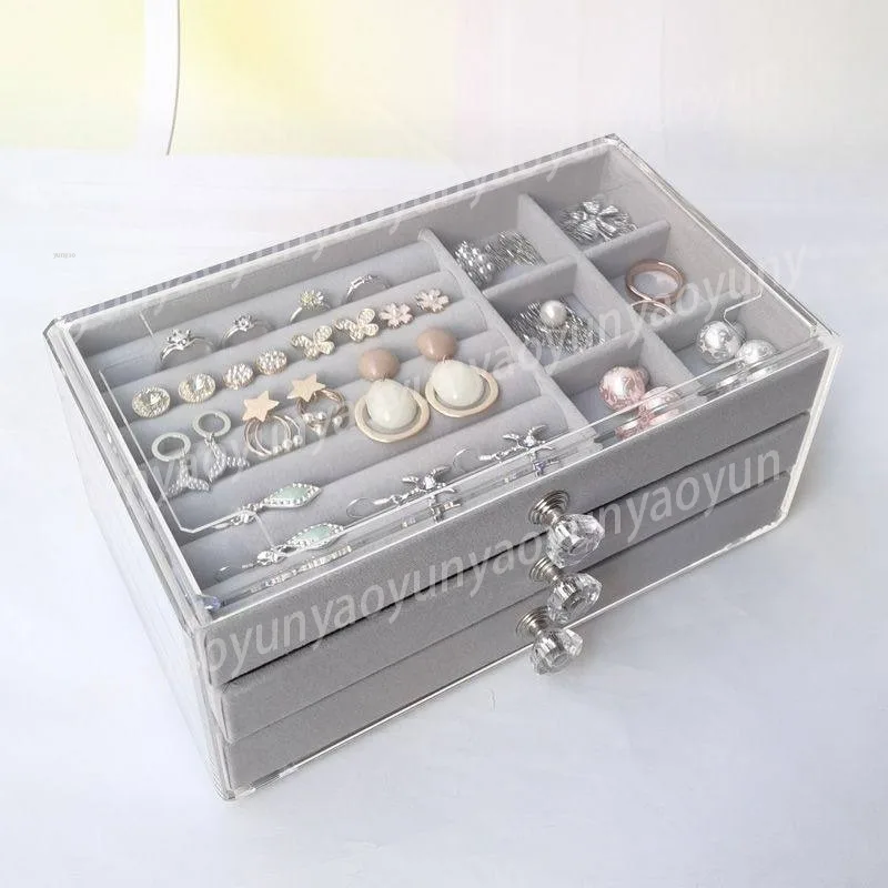 Three-layer Drawer Jewelry Box, 45 Compartments Can Store Earrings, Rings, Necklaces, and Internal Flocking Lining
