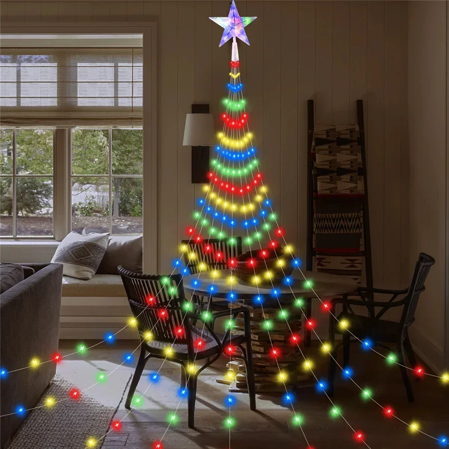 Waterproof 8 Modes Five-pointed Stars Waterfall Garden Lights USB 2M 9 Strips Outdoor Led Christmas Fairy String Lights Garland