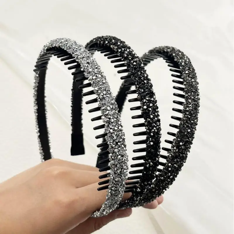 1/2/4/5/6 Stück glitzerndes Strass-Stirnband mit rutschfesten Zähnen, perfekt zum Fixieren von Ponyhaaren, für Arbeit, Partys, Alltagsgebrauch – Detail 10