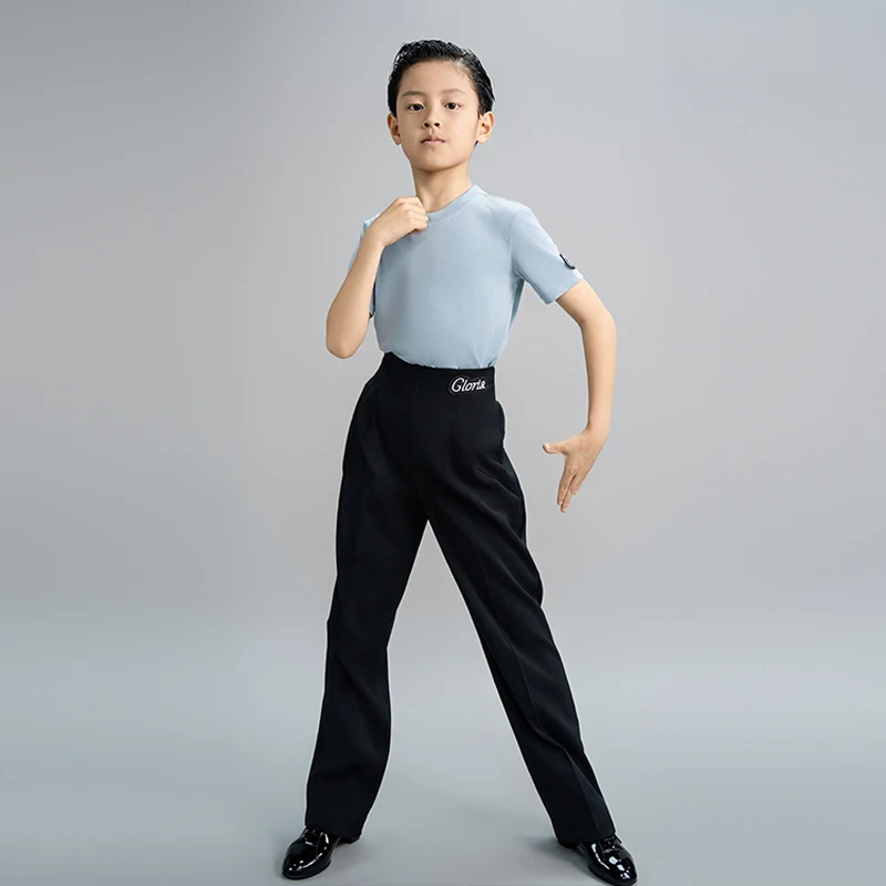 

Latin Dance Costume Boy's Cha Cha Tango Dance Clothing Performance Practice Tops Pants Kids Short Sleeves Dancing Shirt XH2938