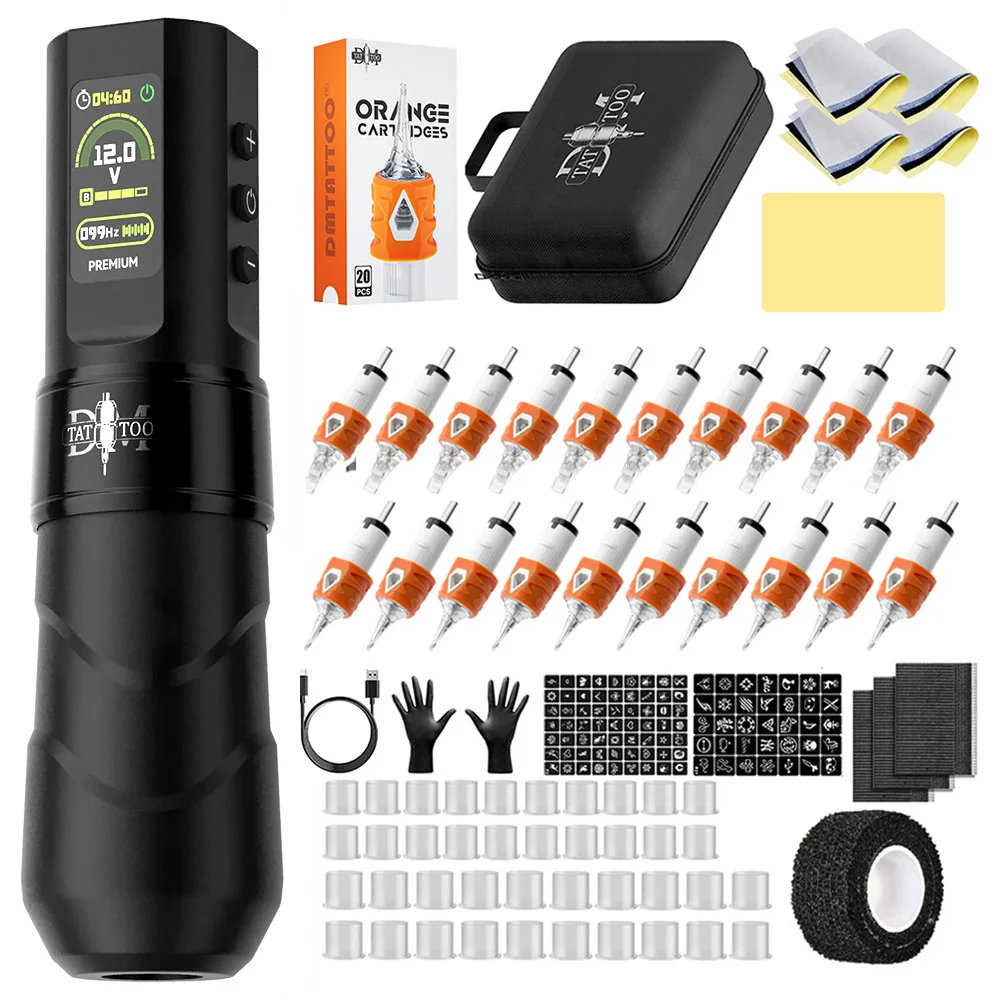 

DM Wireless Tattoo Pen Kit Tattoo Machine Kit 4.0MM Stroke 1500mAh High-Capacity Battery For Permanent Makeup Tattoo Gun Kit