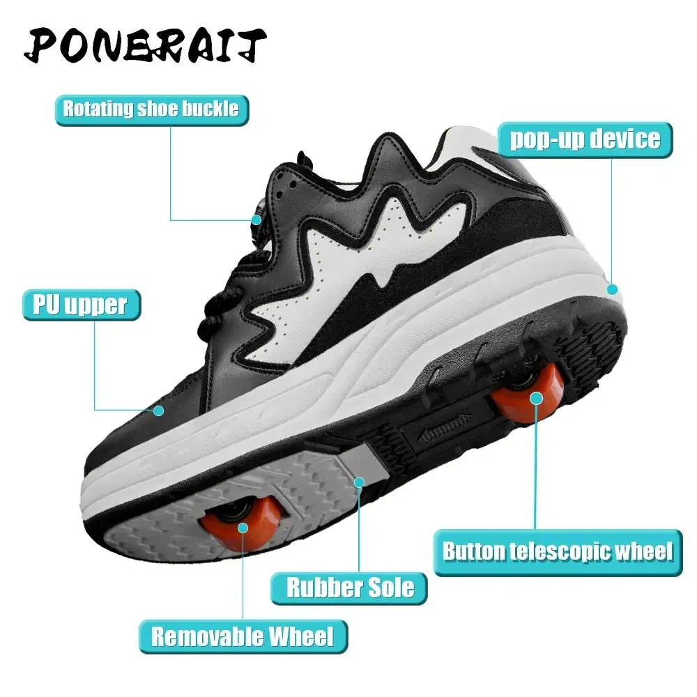 Boys 2-wheel High-top Roller Shoes Fashion Parkour Sneakers With Wheels Men's Retractable Dual-purpose Skates Sports Shoes