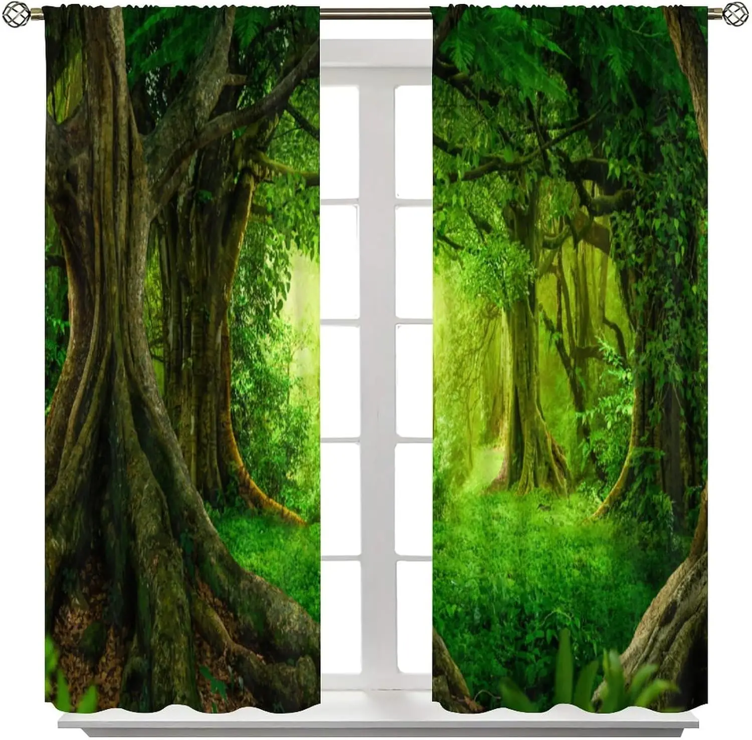 Magical Forest Curtains, Enchanted Trees Dreamy Mist Fantasy Forest Landscape Window Treatments Drapes for Bedroom Living Room W
