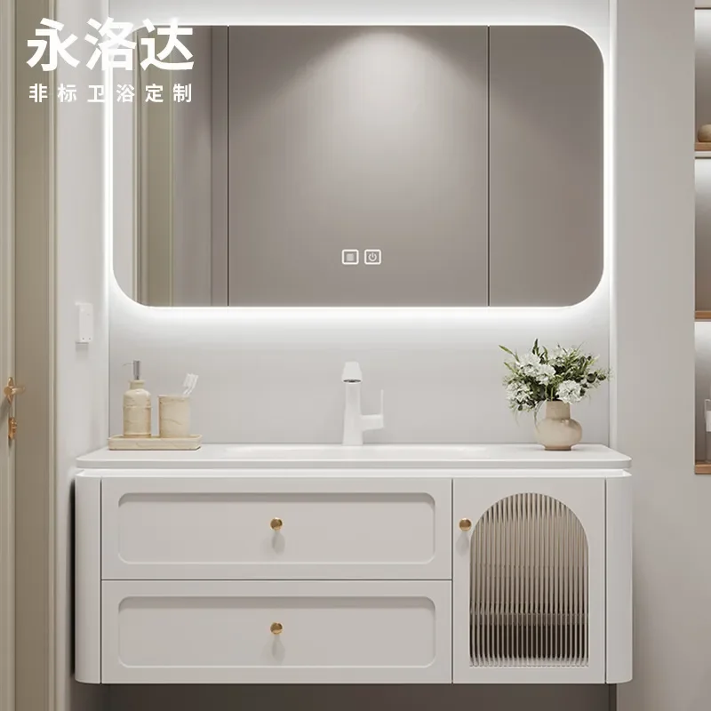 for Customized Ceramic Integrated Basin Bathroom Cabinet Combination Cream Style Wash Table French Basin Cabinet Combo
