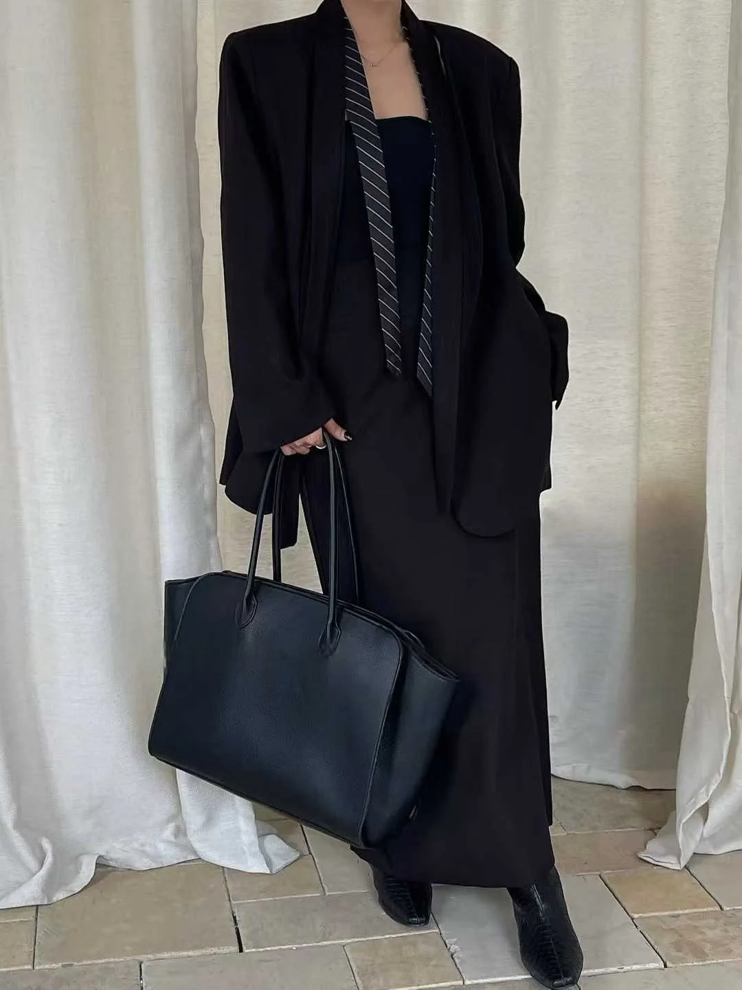 BJTZ Solid Color V-neck Blazer Jacket And Skirt Two Piece Set For Woman 2025 Spring Autumn New Trendy Lace-up Tie-waist Coat Set