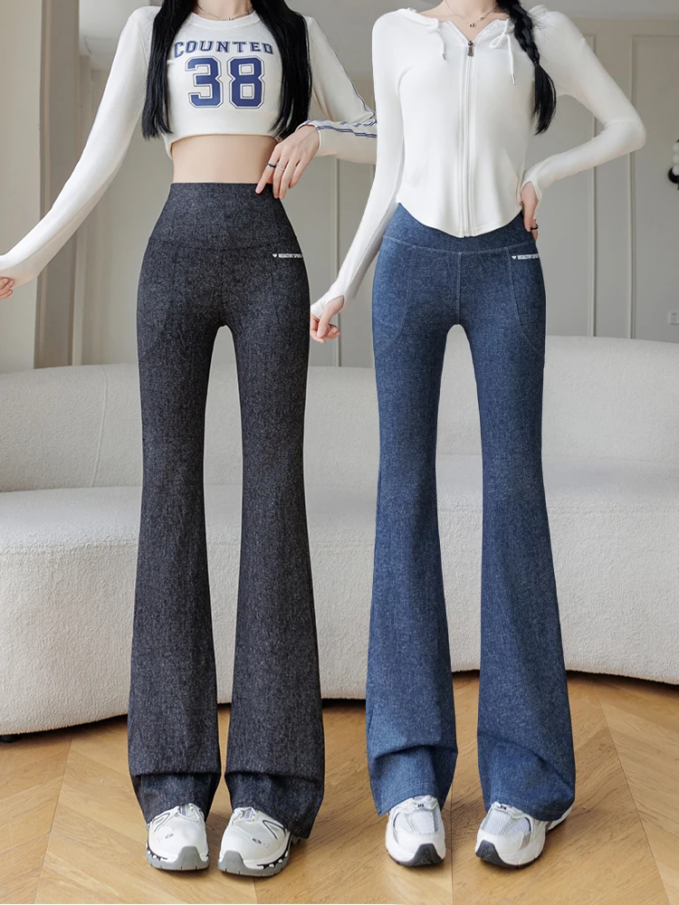 Pantaloni da yoga in denim foderati in Fce a vita alta Pantaloni bootcut da donna Pantaloni lunghi chic dimagranti per il controllo della pancia