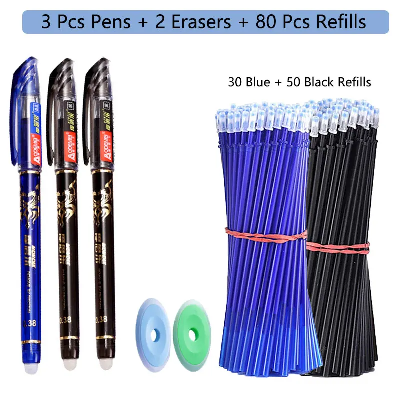 Office School Supplies 85Pcs/Set Erasable Gel Pens Blue Pens Rods 0.5mm ink Refills Ballpoint Pen Washable Handle Stationery