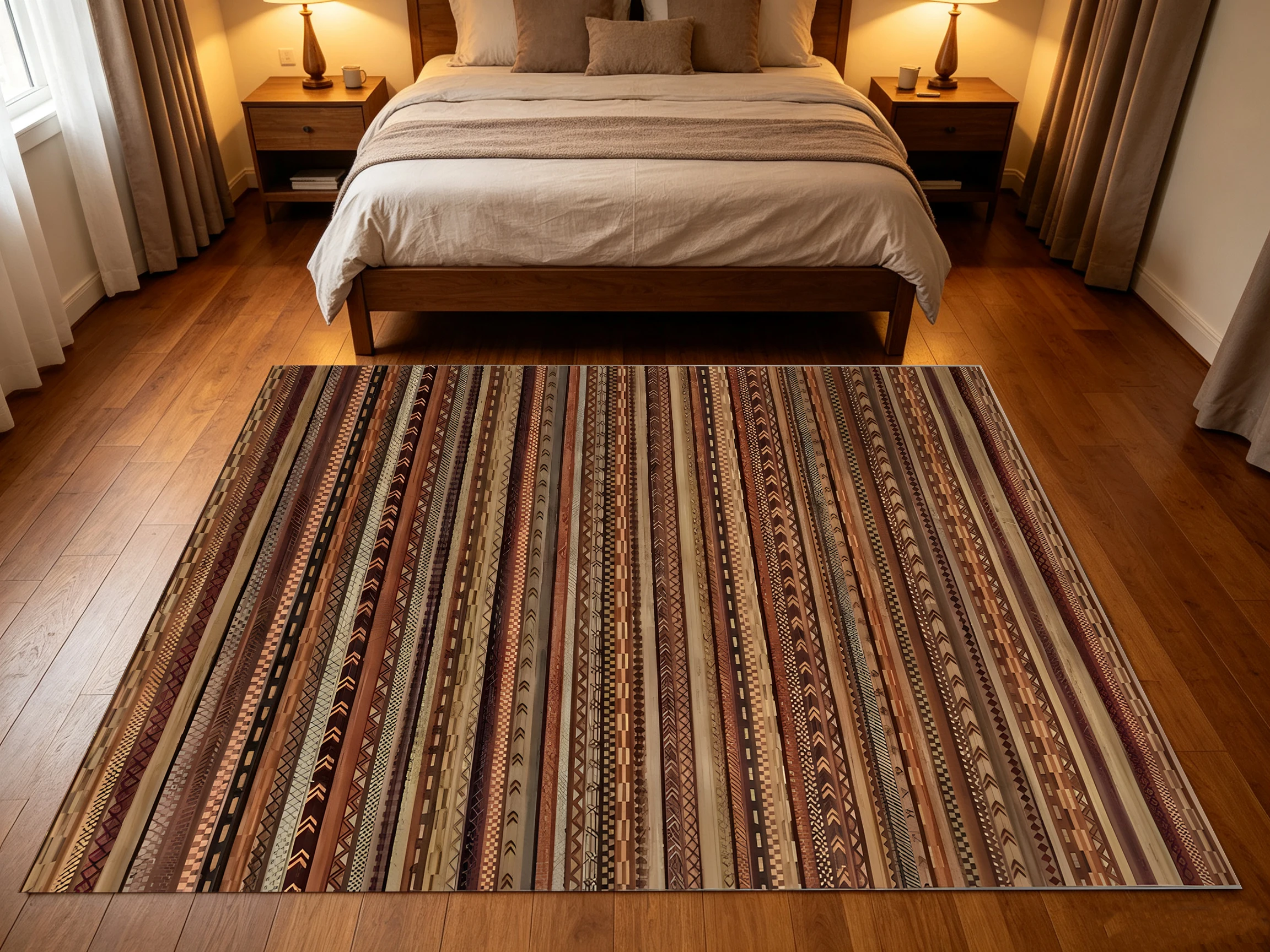 Retro Striped 2D Rug Brown & Beige Ethnic, Soft & Comfortable, Enhances the Space of the Living Room & Bedroom, a Premium Quality