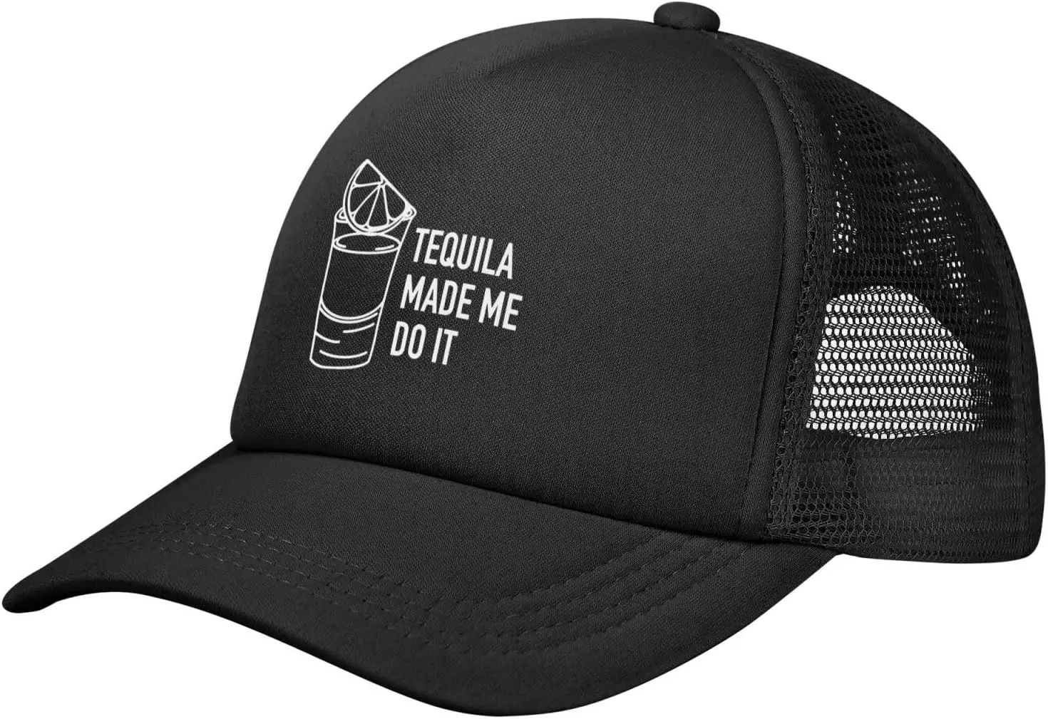 Tequila Made Me Do It Mesh Hat Black Trucker Hats Adjustable Fashion Curved Brim Baseball Cap