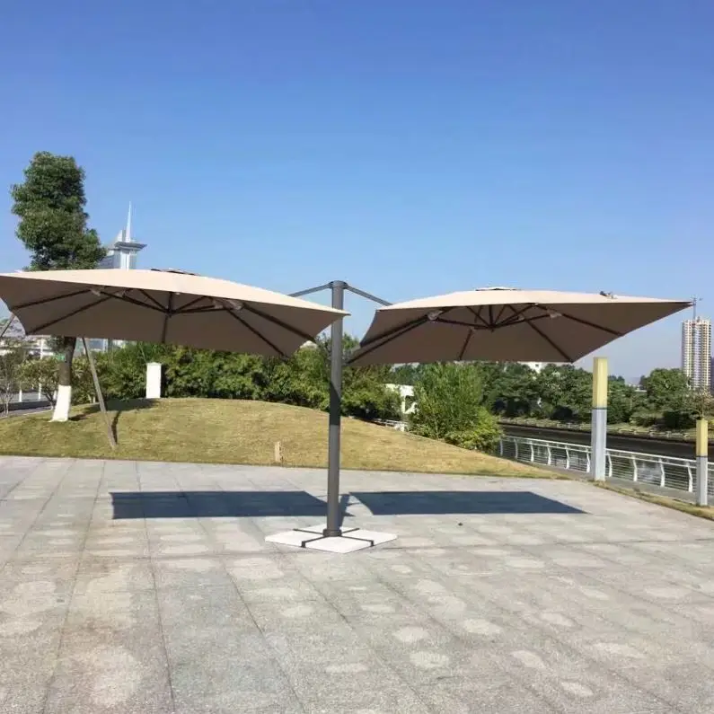 Waterproof 2.5m Square Large Canopy Beach Outdoor Hanging Leaf Shape Sunshade 2 Head Umbrella Parasol Outdoor Garden Umbrella