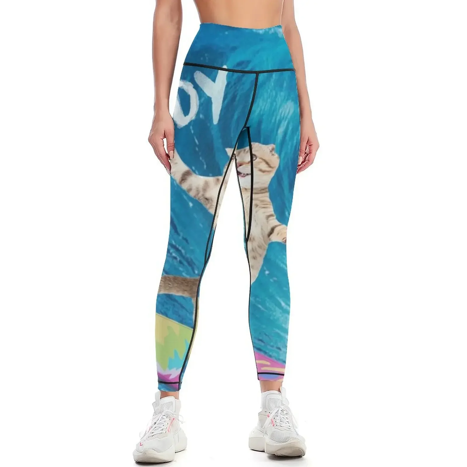 

Somebody stop me surfing cat blue ocean waves Leggings Women's push up gym womans Sports female Women's gym Womens Leggings