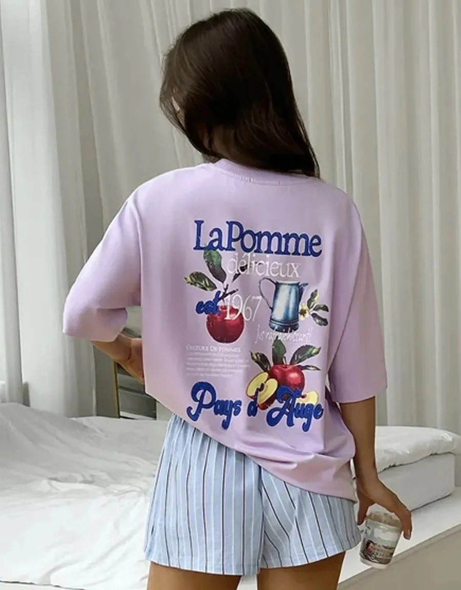 Casual Fashion Printed Loose Short Sleeve T-shirt Women's Cotton round Neck Top Comfortable Breathable Sweat Absorbent