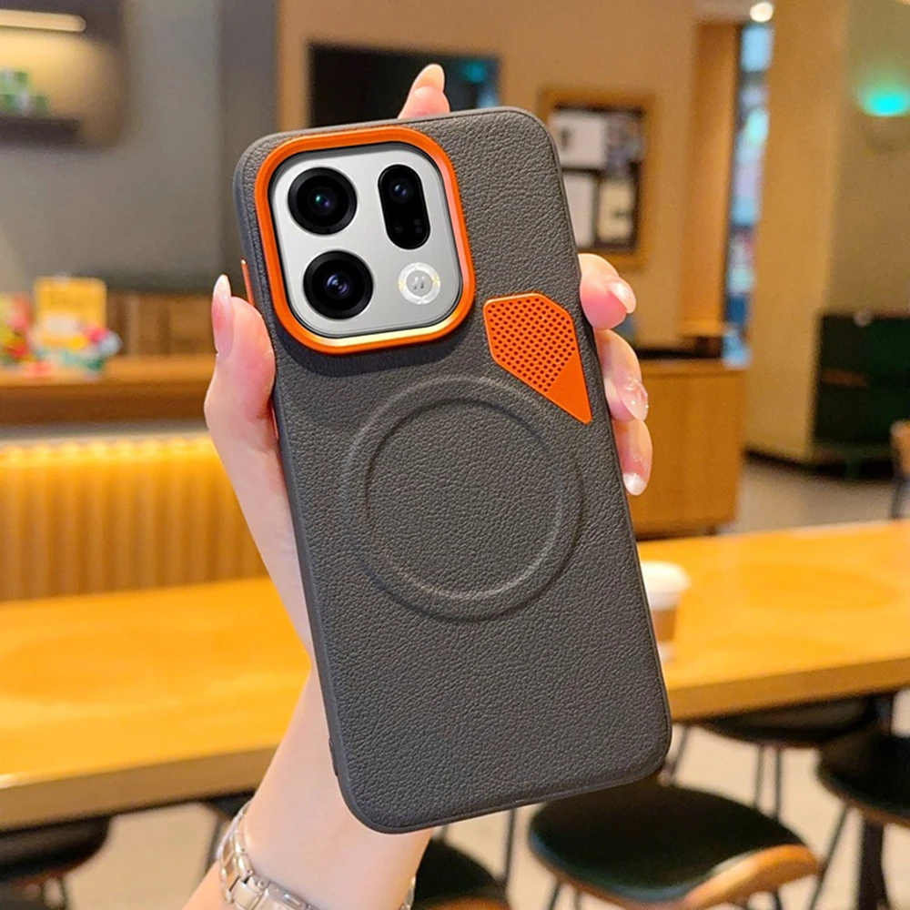 

For Oppo Find X9/X9 Pro Business Magnetic Phone Case Quality PU Leather Heat Dissipation Vent Cover