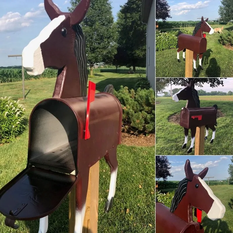 

Unique Horse Mail Box Racecourse Enthusiast Chicken,dog,milk,cow,pig, Iron Art Mailbox, Garden Decoration Gift Courtyard Outdoor