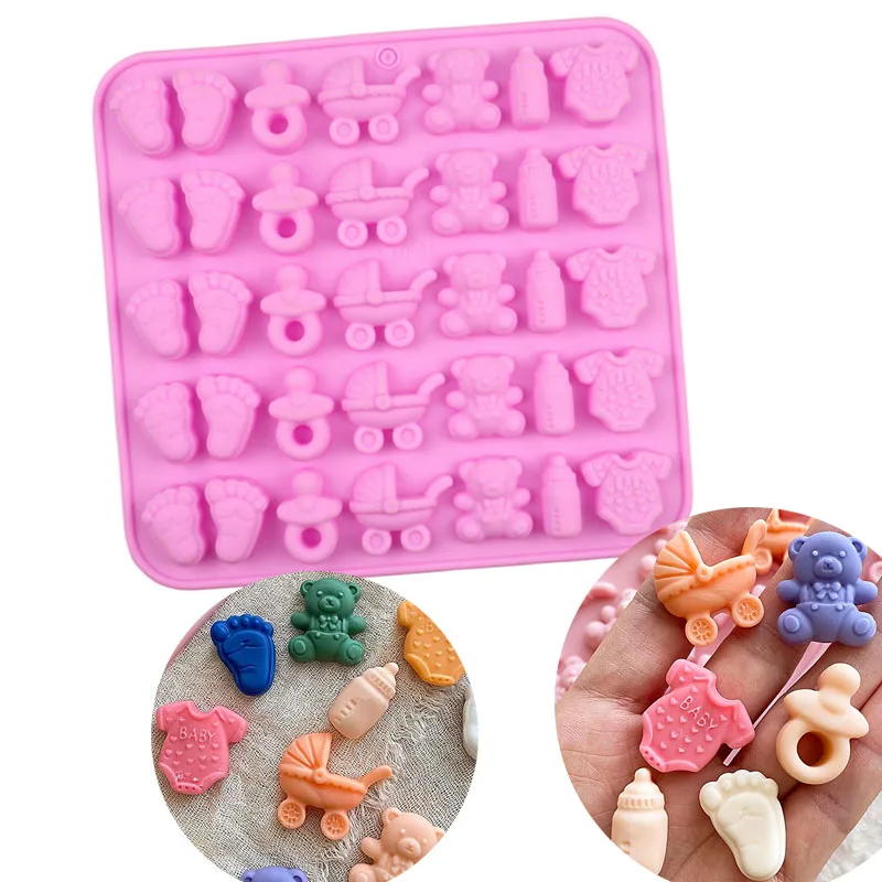 Baby Shower Silicone Chocolate Mold Feet Cradles Onesie Bottle Pacifier For Cake Decoration Cupcake Topper Kitchen Baking Tools