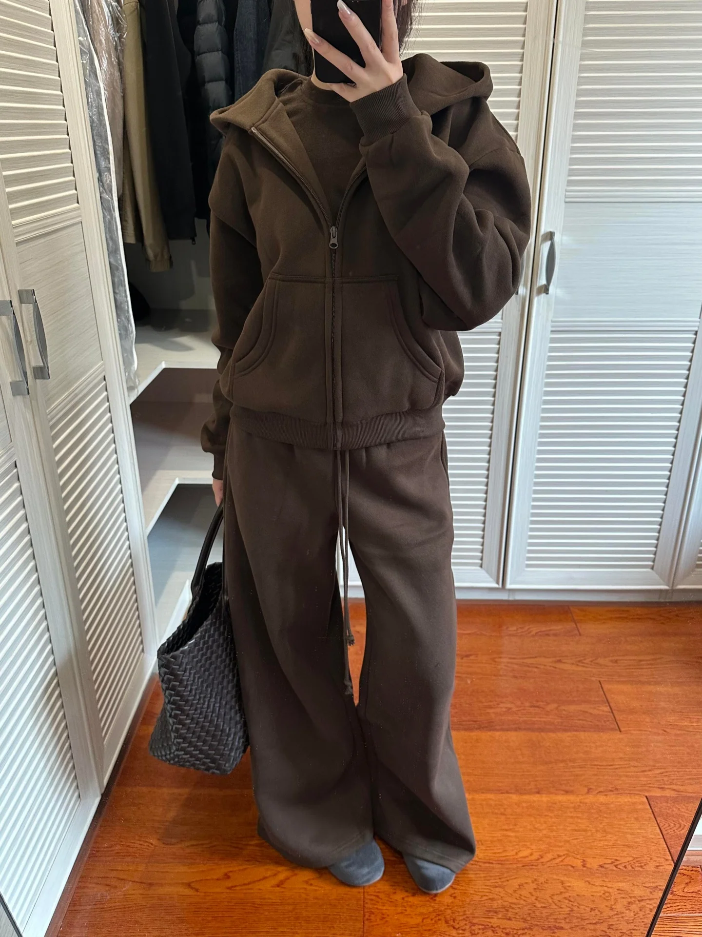 

American Retro Hooded Sweatirt Pants Loose Wide Leg Pants Lazy Set Long Term Relaxism Breathable Polyester Casual Suit