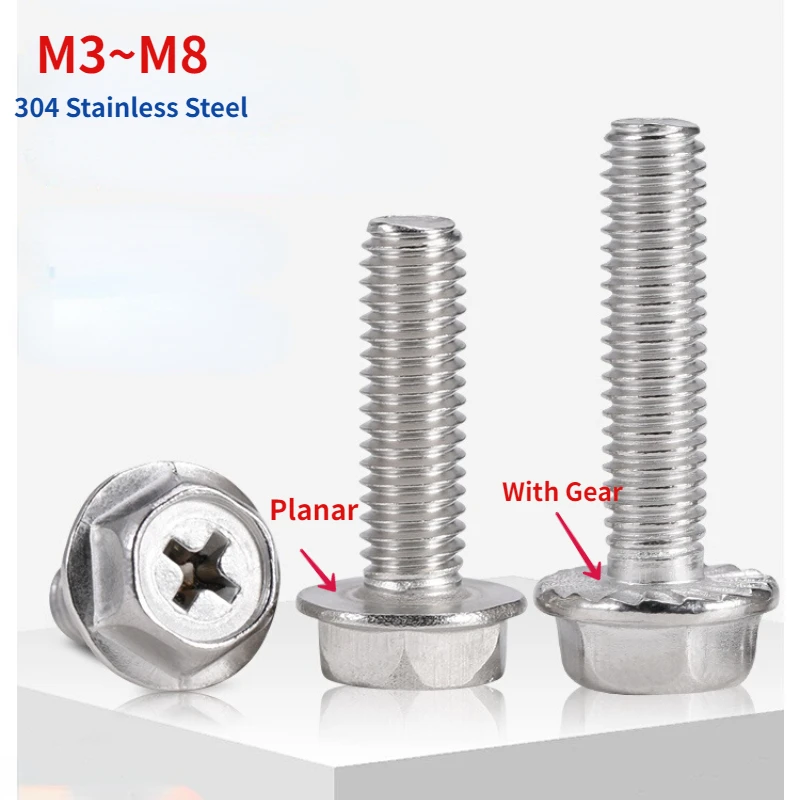 M3 M4 M5 M6 M8 Phillips Flange Bolts 304 Stainless Steel External Hex Hexagon Screws Bolt Metric Thread 5mm ~ 60mm