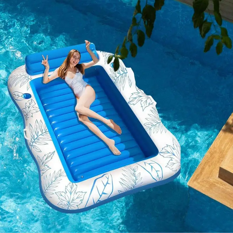 Balsa de piscina, tumbona de agua inflada, estera, balsa de piscina portátil con portavasos para bronceado, juego de agua, vacaciones, patio trasero, viaje, río