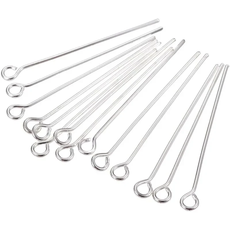 200Pcs Brass Eye Pin Cadmium Free & Lead Free Silver 30x0.7mm Hole: 2mm