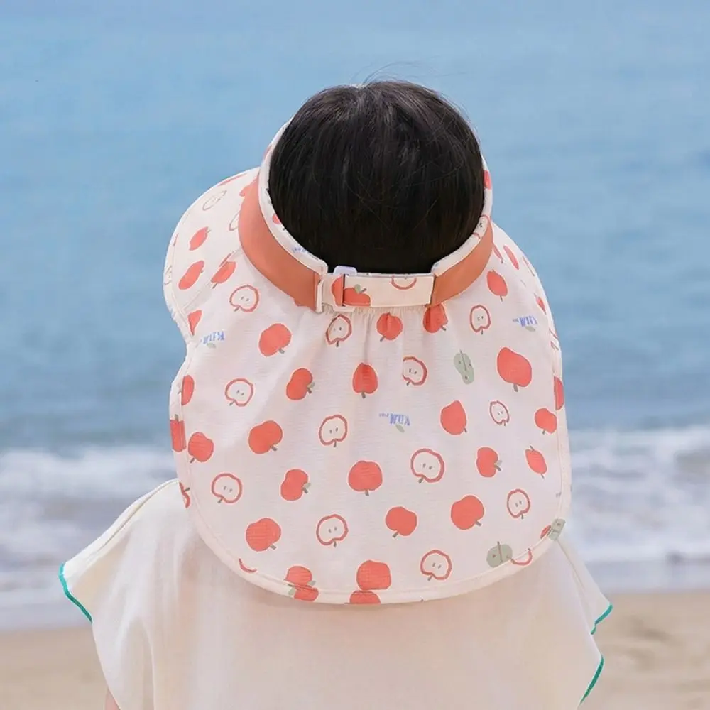 

Big Brim Children's Sun Hat Extended Shawl Sun Protection Empty Top Cap Ice Silk UV Resistant Cartoon Fisherman Hat Summer