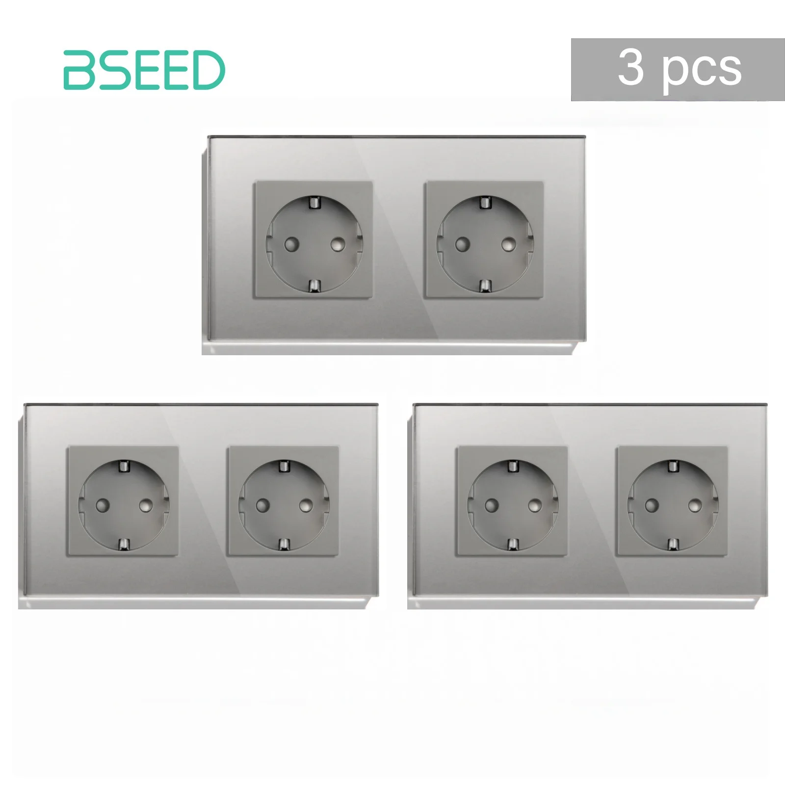BSEED EU Standaard Stopcontact Glazen Frame 16A Dubbele Stopcontacten 157mm Voor Thuiskantoor Slaapkamer Stopcontact 3 Kleuren
