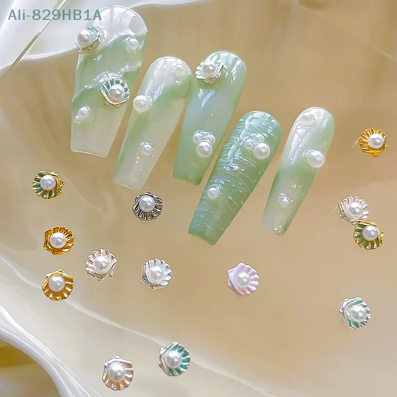 2Pcs Nail Charms Kawaii 3D Pearls Scallop Nail Art Decorations Exquisite Nail Beauty Nail Art Charm Accessories