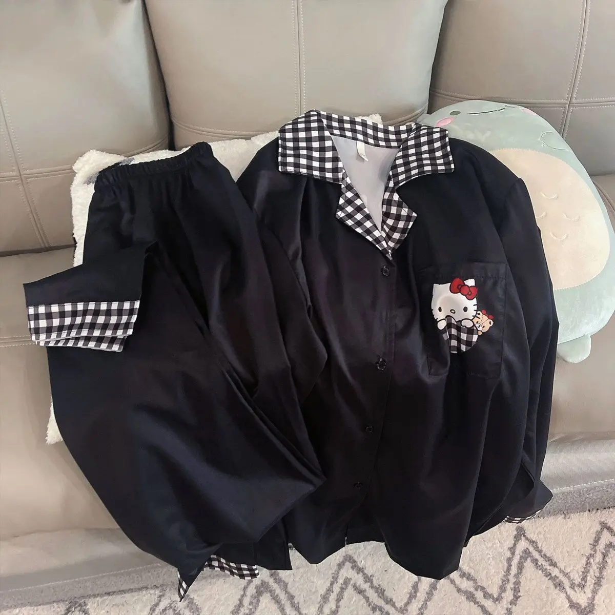

Sanrio Hello Kitty Spring Autumn Sweet Girl Cartoon Pajamas Cute Print Korean Version Sleepwear Women's Casual Home Clothes Set