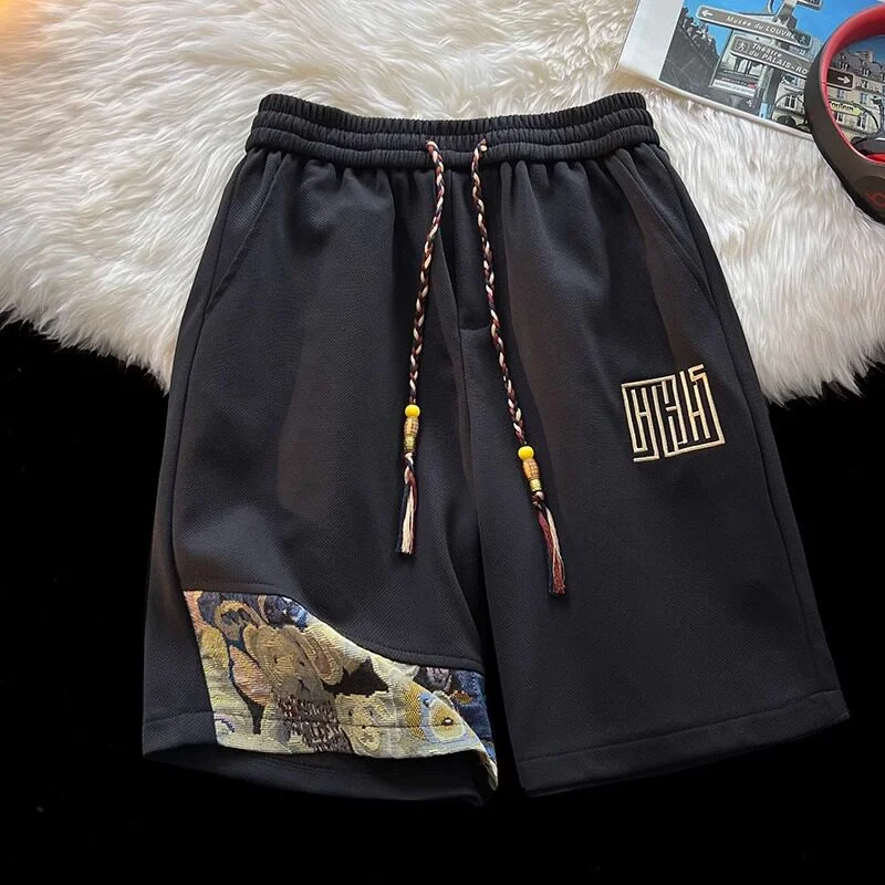 

Summer Men's Short Pants Thin Embroidered Casual Loose Sports Five-Point Pants Versatile Summer Wafer Grid Mid-Pants