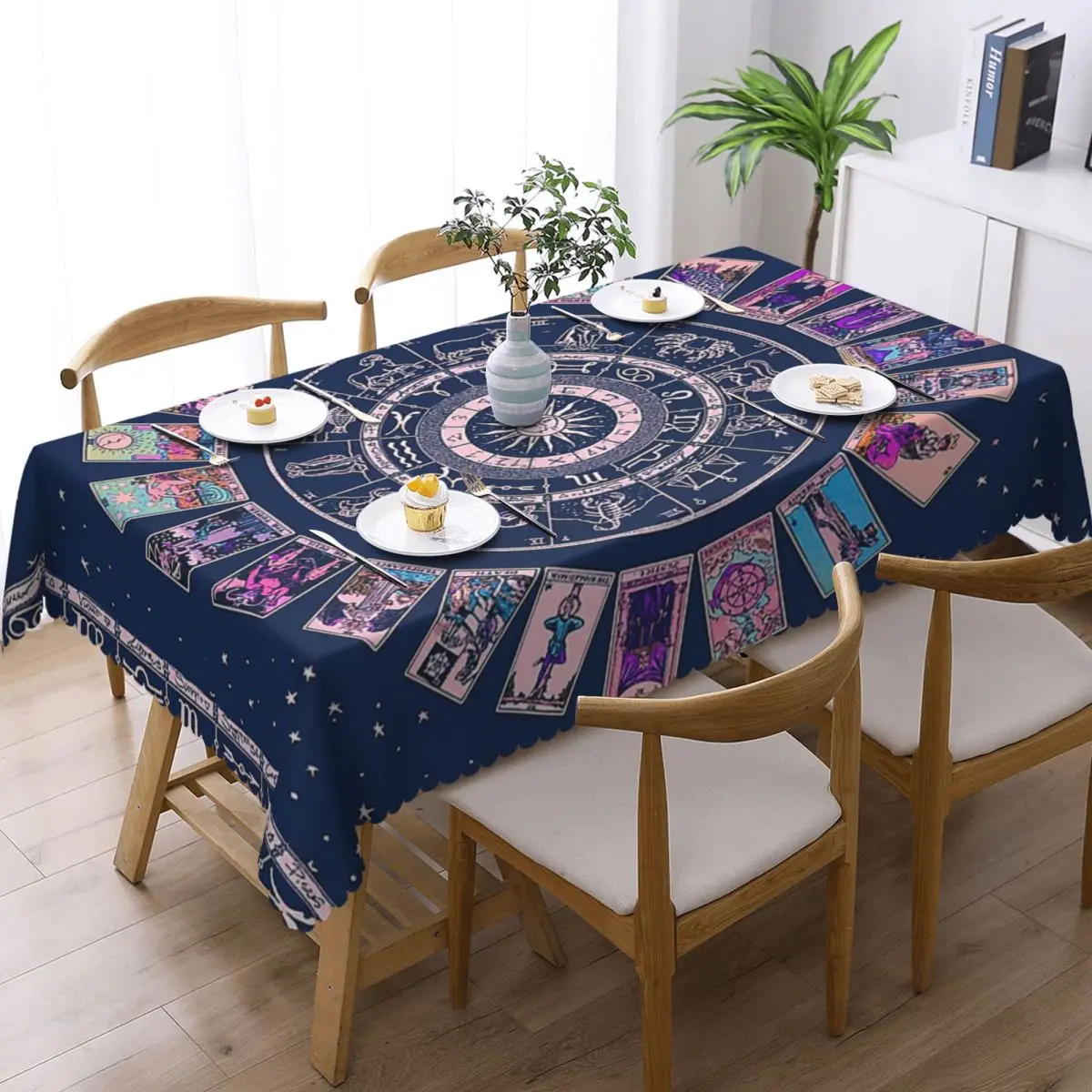 Pastel Goth Zodiac, Astrology Chart & The Major Arcana TarotRectangular Tablecloth Table Cover for Dining Events Table Cloth