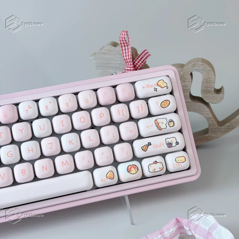 129 Keys MOG Keycaps Bread Bear Cute Keycaps Gift Cute DYE-Sub Mechanical Keyboard for Made68 Mad68 Wooting 60M68 Fire68 K99 108