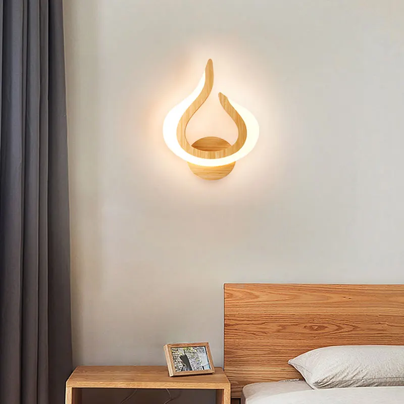 New Modern Wooden Wall Sconce Light Staircase Solid Wood Wall Lamps Balcony Bedroom Bedside LED  Home Decor Lighting Fixture