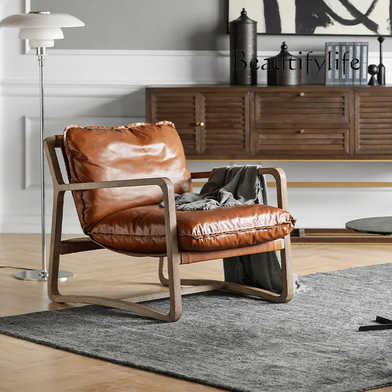 

Single sofa leisure chair Nordic designer leather recliner retro simplicity high sense fashion