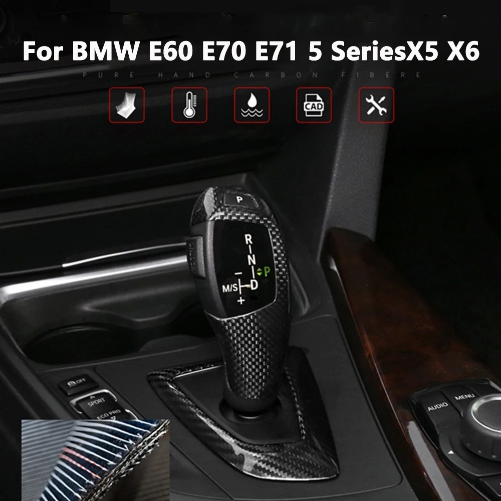 Car Gear Lever Shift Knob Cover Trim For BMW X6 E70 E71 2008-2013 Car Carbon Fiber Interior Modification Stickers