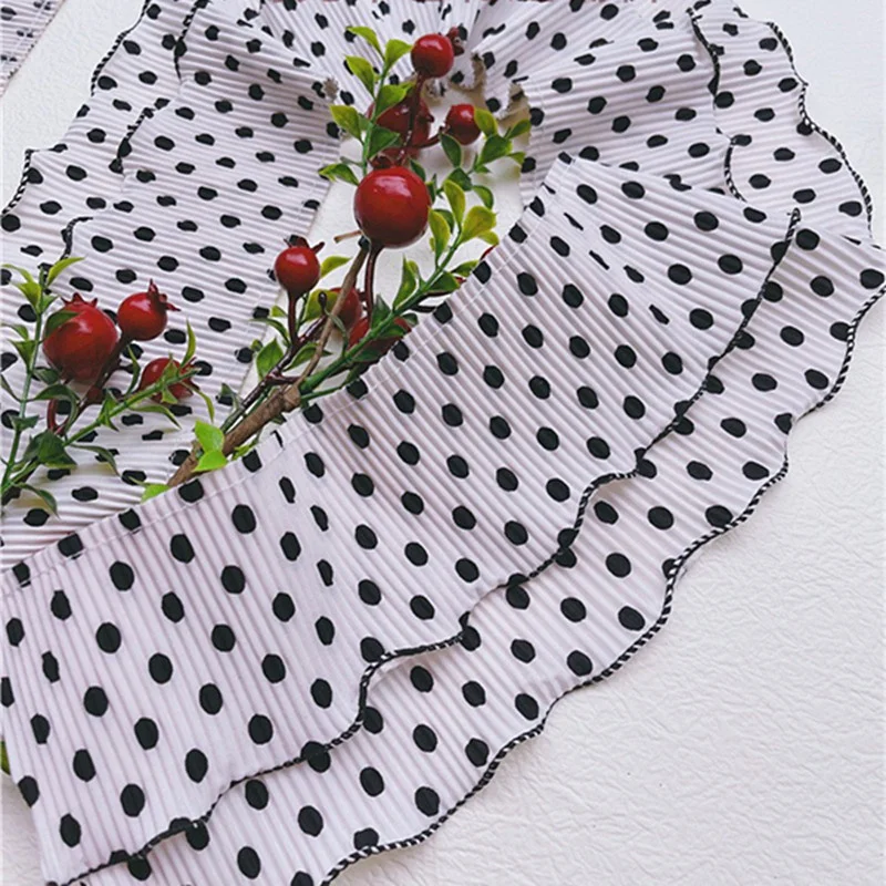 College Style White Black Spots Double Layer Ruffled Chiffon Lace Fabric DIY Clothes Skirt Dress Cat Dog Bib Sewing Accessories