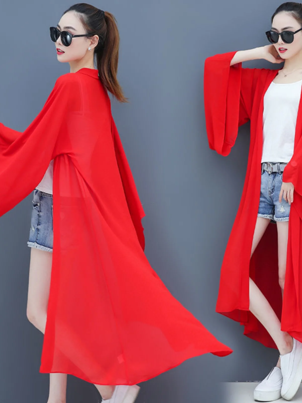 

Китайский шифоновый открытый кардиган Sle Long Sve, женский свободный кардиган с кондиционером, новинка лета, дышащая защита от солнца...