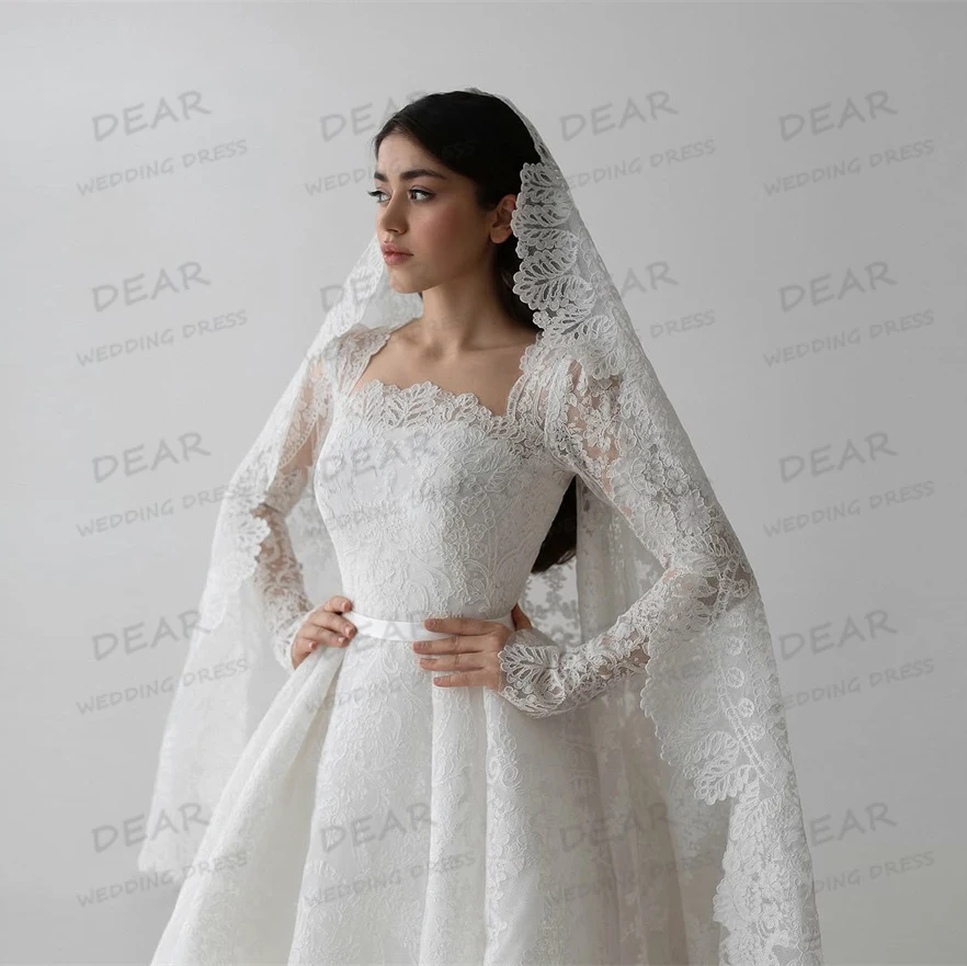 Luxury Boho Elegant Wedding Dress A-Line Appliques Flowers Long Sleeve Women's Bridal Gowns Princess Customized Vestido De Novia