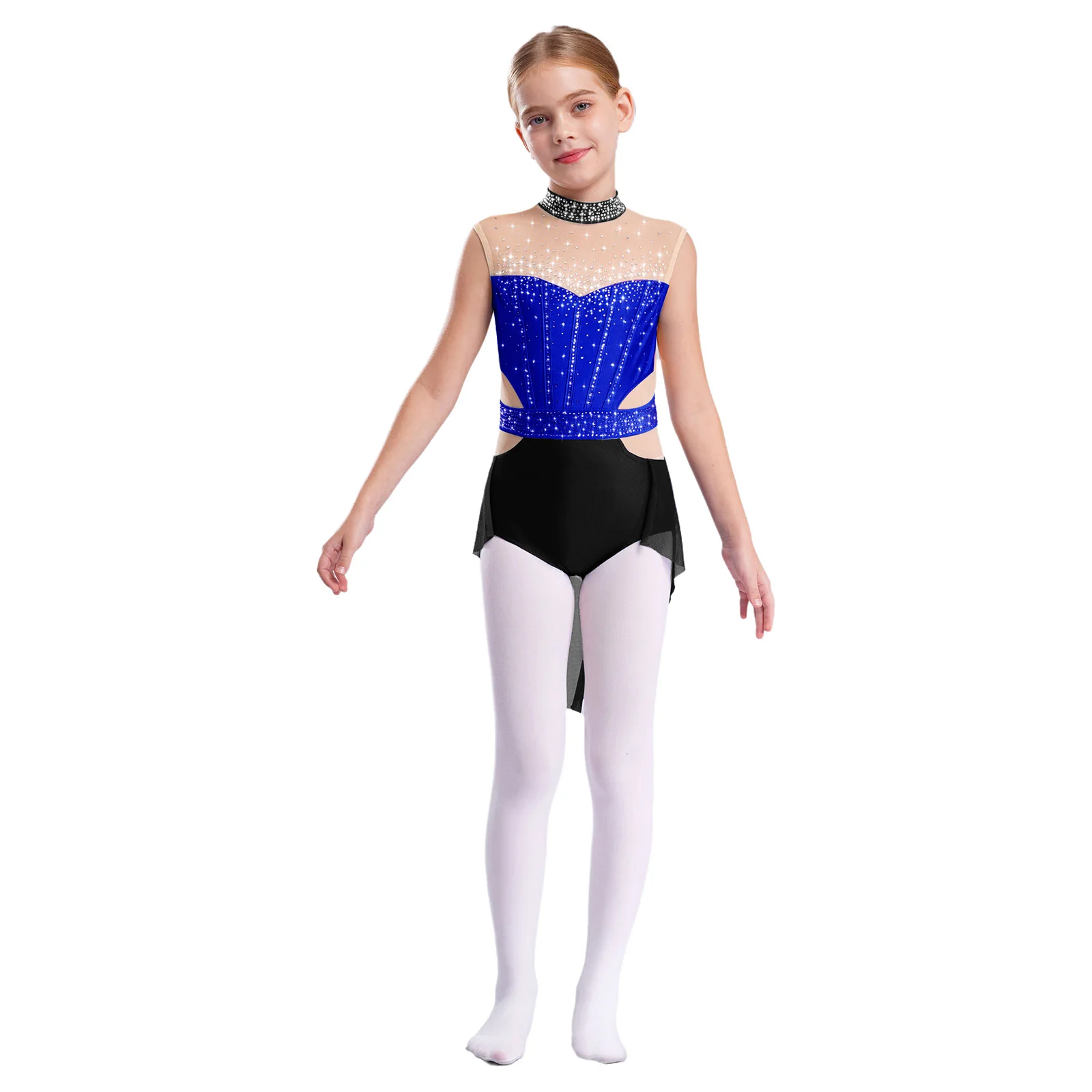 Children's Ballet Mesh Overlay Skirted Leotard Girls Gymnastics Bodysuit Kids Figure Skating Jumpsuit Teen Lyrical Dance Costume