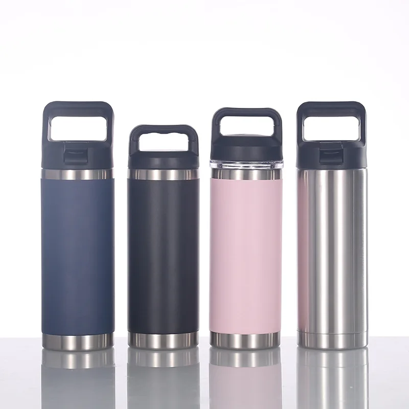 

New 18oz Stainless Steel Space Bottle Portable Outdoor Sports Water Bottle Spray Plastic Car Three Lid Cycling Travel Bottle