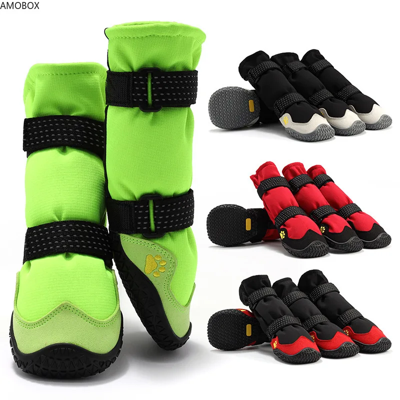 AMOBOX-Anti-Slip Protectors Boots for Small to Large Dogs, Waterproof, Reflective Straps, Dog Shoes, 4Pcs