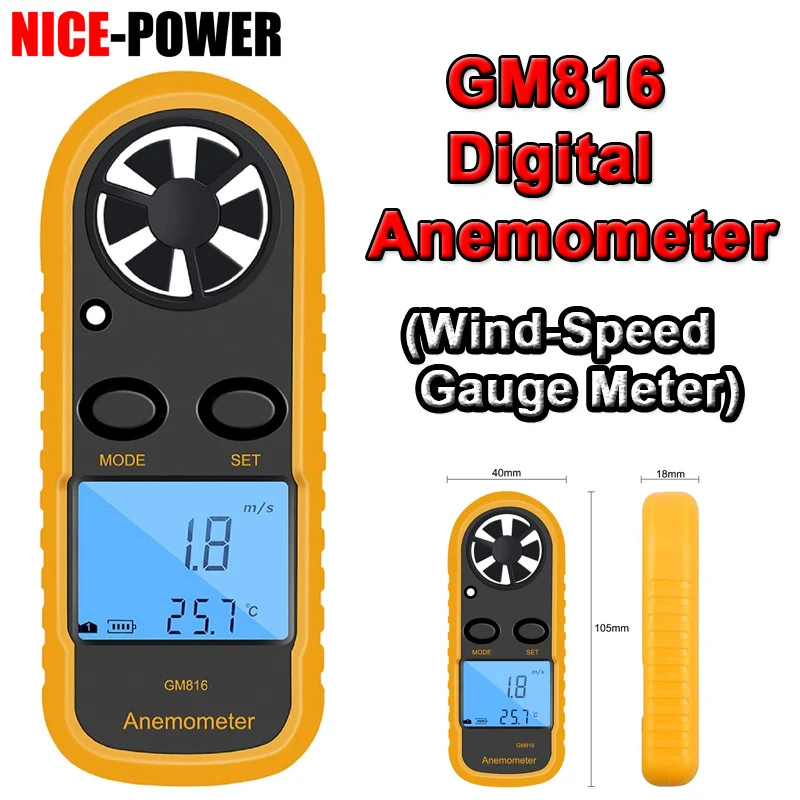 Portable Anemometer Thermometer Wind Speed Gauge Meter Anemometro Windmeter 30m/s LCD Digital Hand-held Measure Tool GM816