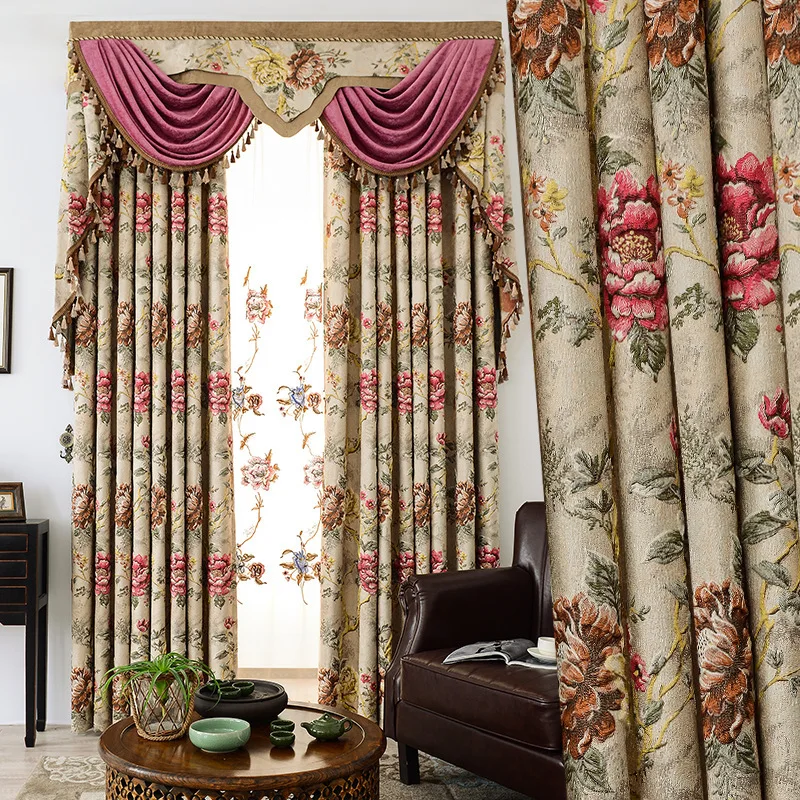 

Custom curtain High-precision yarn-dyed jacquard 4D embossed European coffee cloth blackout curtain tulle valance drape C1016