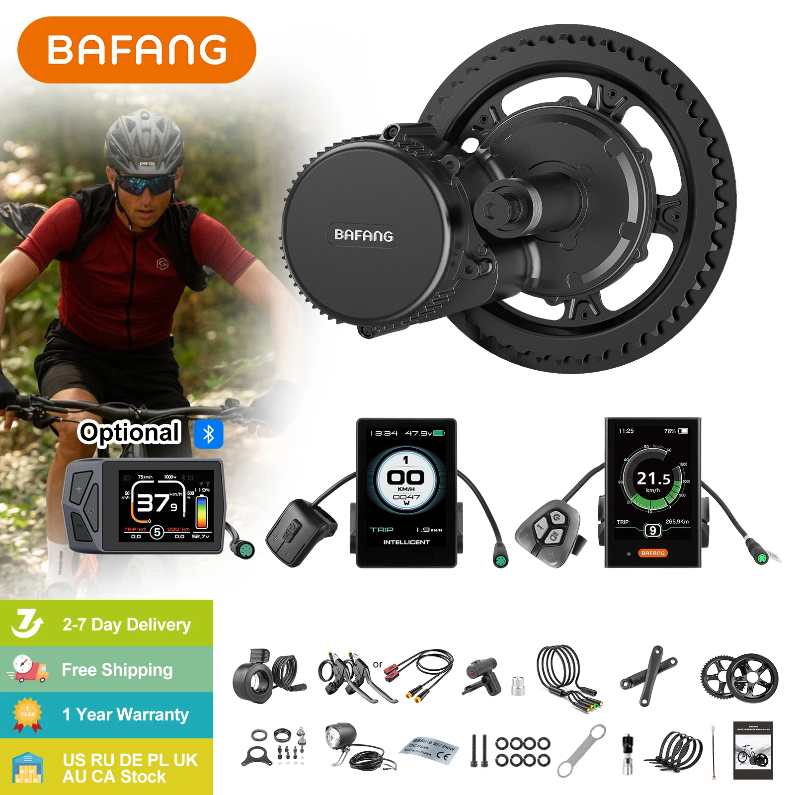 Bafang 미드 드라이브 모터 전기 자전거 변환 키트, 산악 삼륜차 로드 바이크, 750W, BBS02B, BBS02, Ebike 엔진, 68-73mm, 100mm