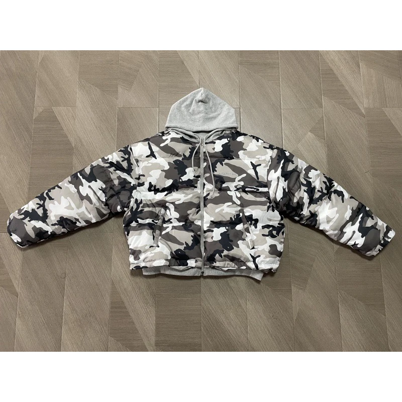 Jaket Berlapis Kapas Firmranch Snow Camouflage Reversible Untuk Pria Wanita Musim Dingin Berkerudung Tebal Model Bread Coat Gaya High Street